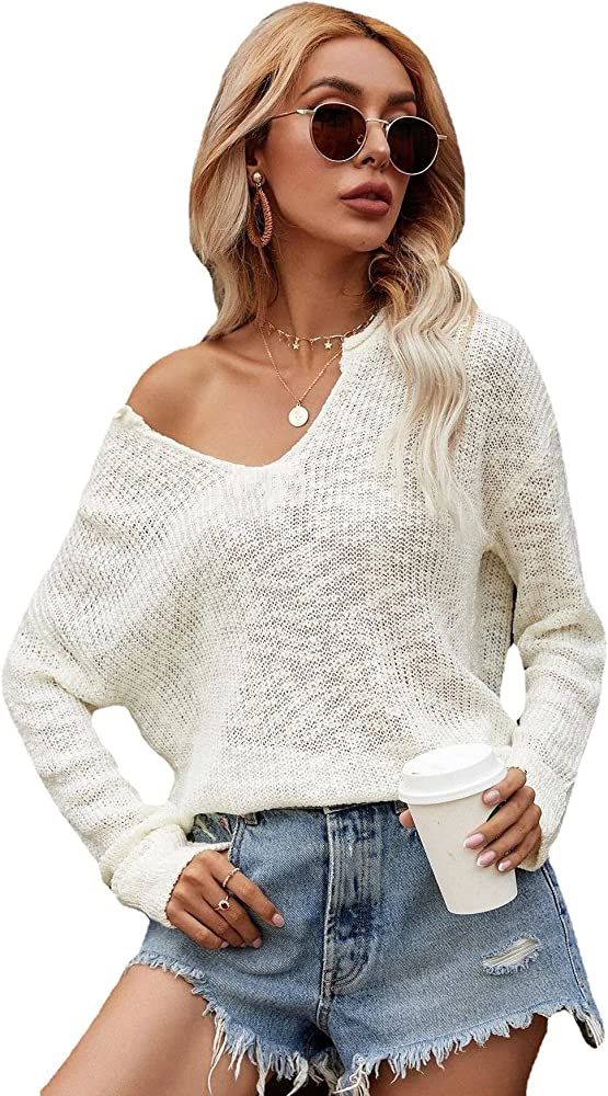 AZEYN Women Long Sleeve Pullover Cover Up Knit Top Loose Lightweight Sweater Oversized Hollow Out... | Amazon (US)