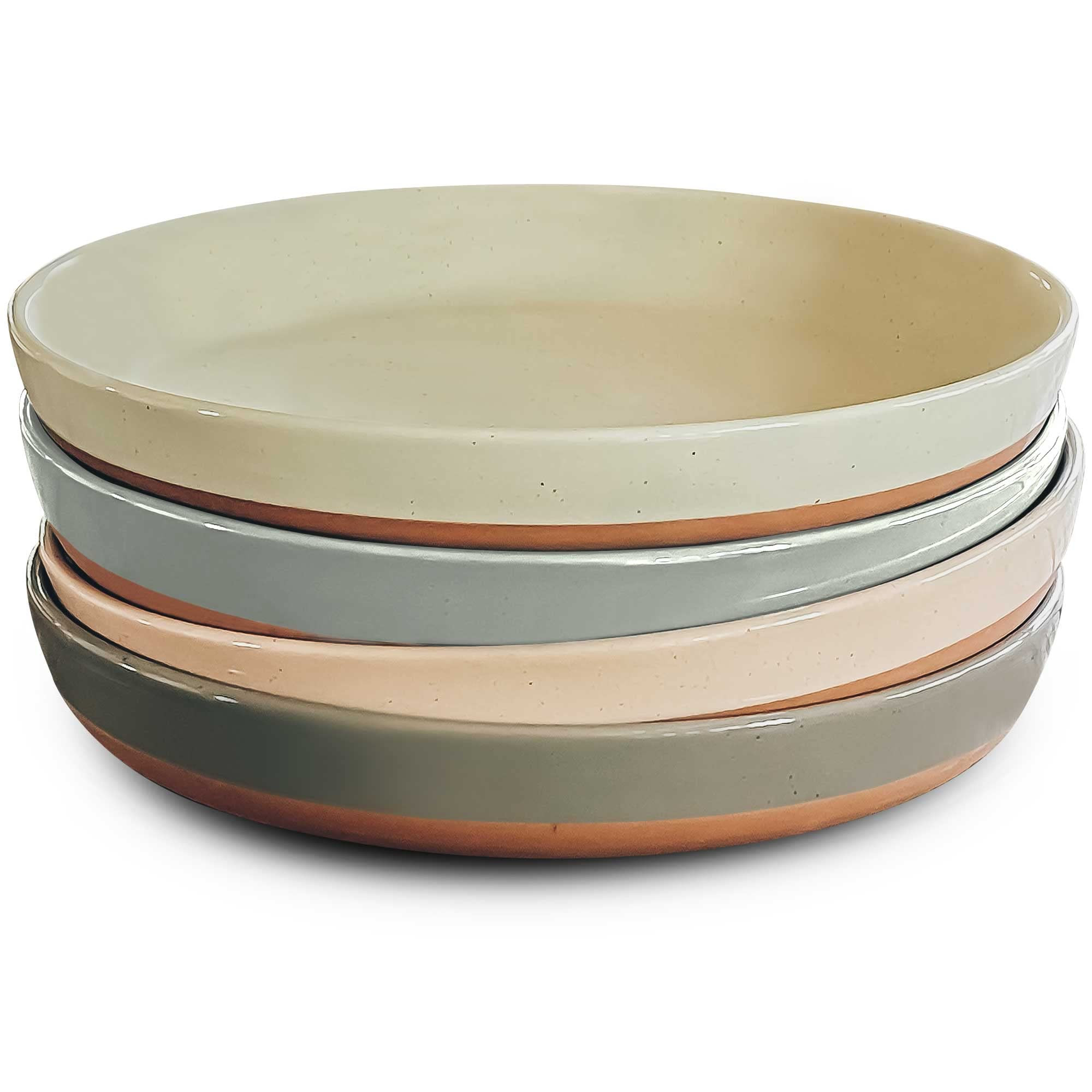 MORA Ceramic Flat Pasta Bowl Set of 4-35oz, Microwave Safe Plate with High Edge - Modern Porcelai... | Amazon (US)