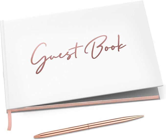 Merry Expressions Wedding Guest Book & Rose Gold Pen – 9"x7" Hardcover White Polaroid Book 100 ... | Amazon (US)