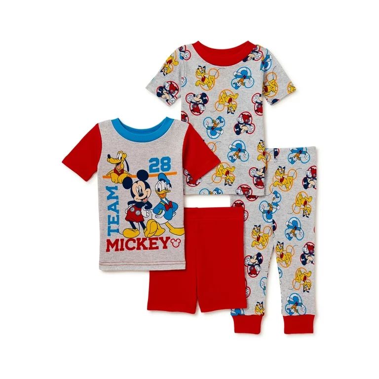 Mickey Mouse Toddler Boy Cotton Knit Pajamas, 4-Piece Set, Sizes 2T-4T - Walmart.com | Walmart (US)