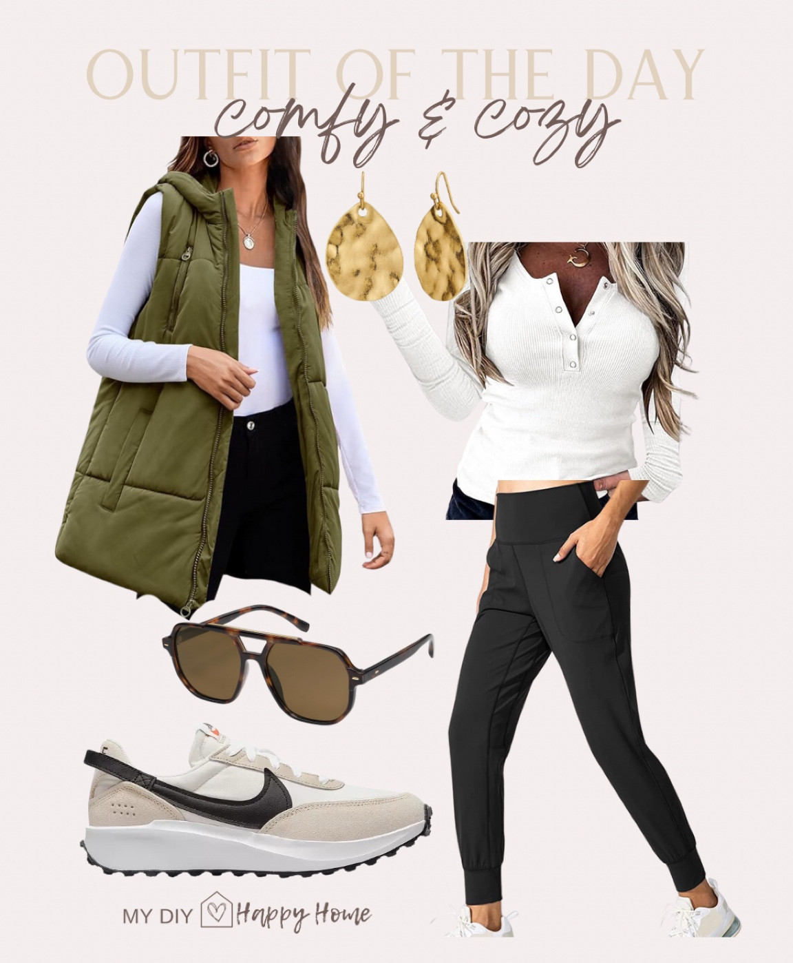 Comfy and cozy OOTD

Hooded puffer vest 
Joggers 
Henley 
Sneakers sunglasses 
Earrings 
Necklace 

Outfit of the day 

#LTKSeasonal #LTKMidsize #LTKShoeCrush