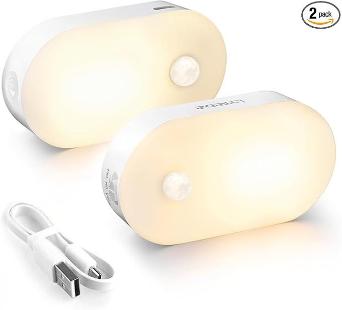 Lyridz Rechargeable Battery Night Light with Motion Sensor, Portable Mini Warm White LED Stick-on... | Amazon (US)