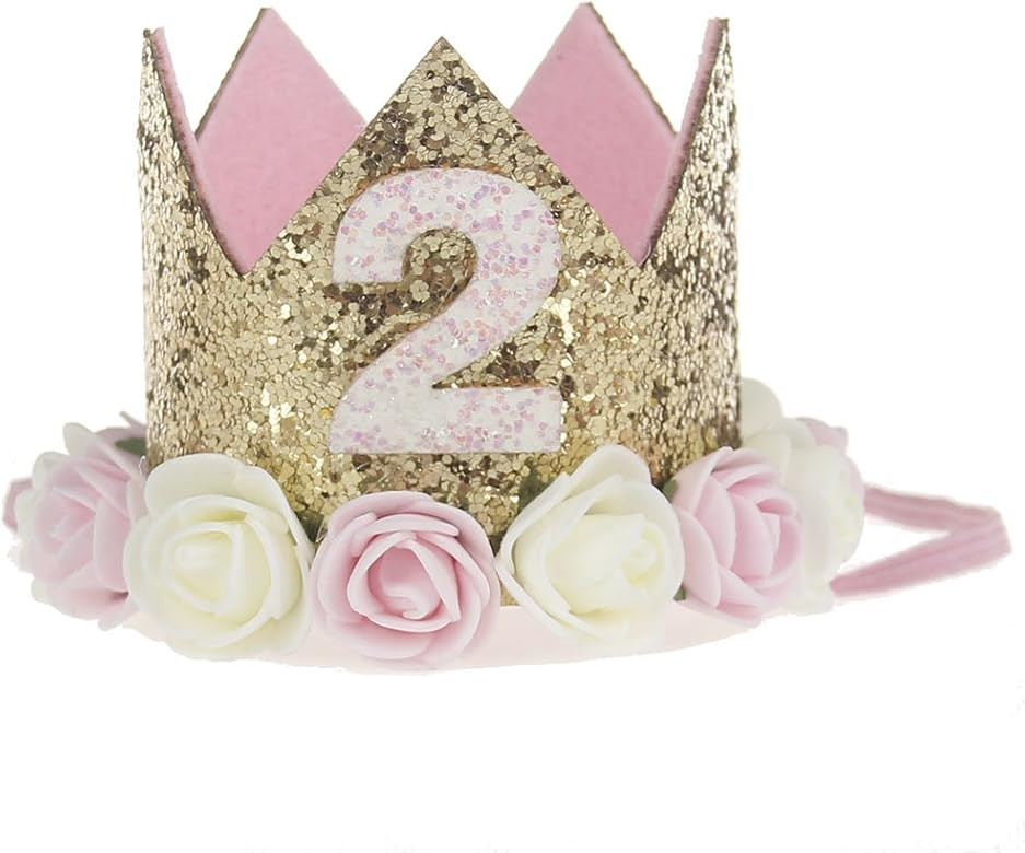 Golden Swallow Birthday Crown Baby Girl Flower Tiara Headband Party Hat Hairband | Amazon (US)