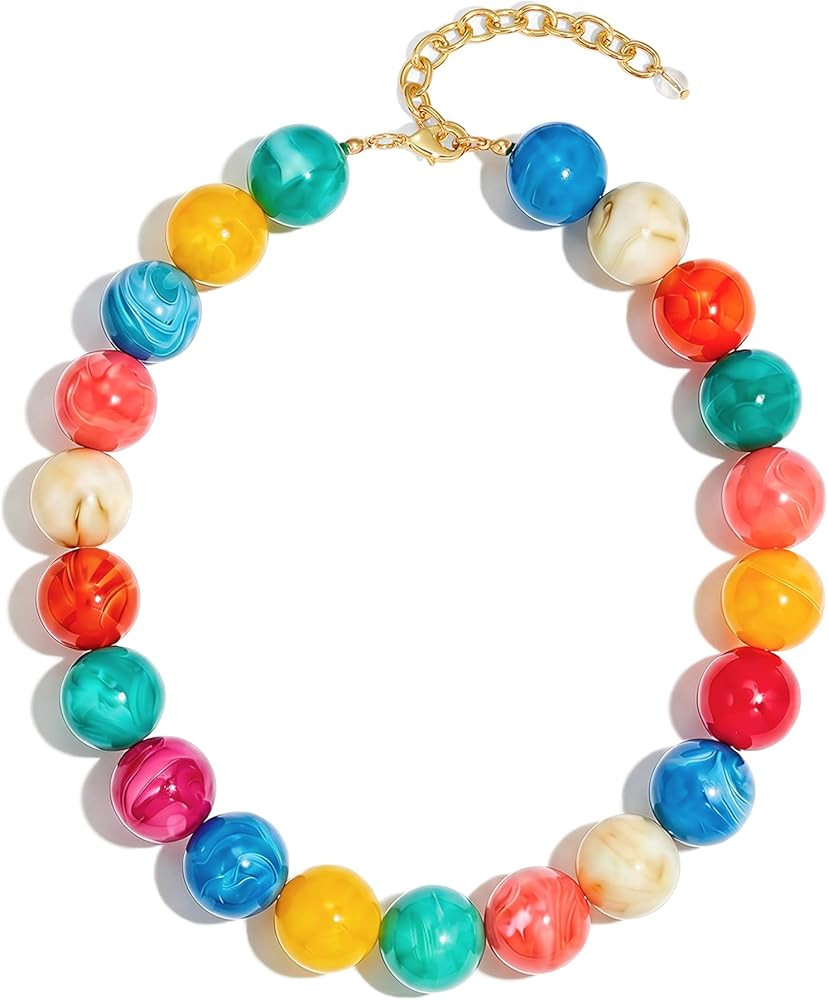WOWORAMA Colorful Chunky Necklaces for Women 20MM Large Oversized Resin Beaded Necklace Bold Stat... | Amazon (US)