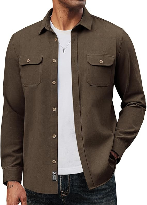 PJ PAUL JONES Mens Casual Shacket Cotton Twill Lightweight Jackets Button Down Shirt Jacket with ... | Amazon (US)