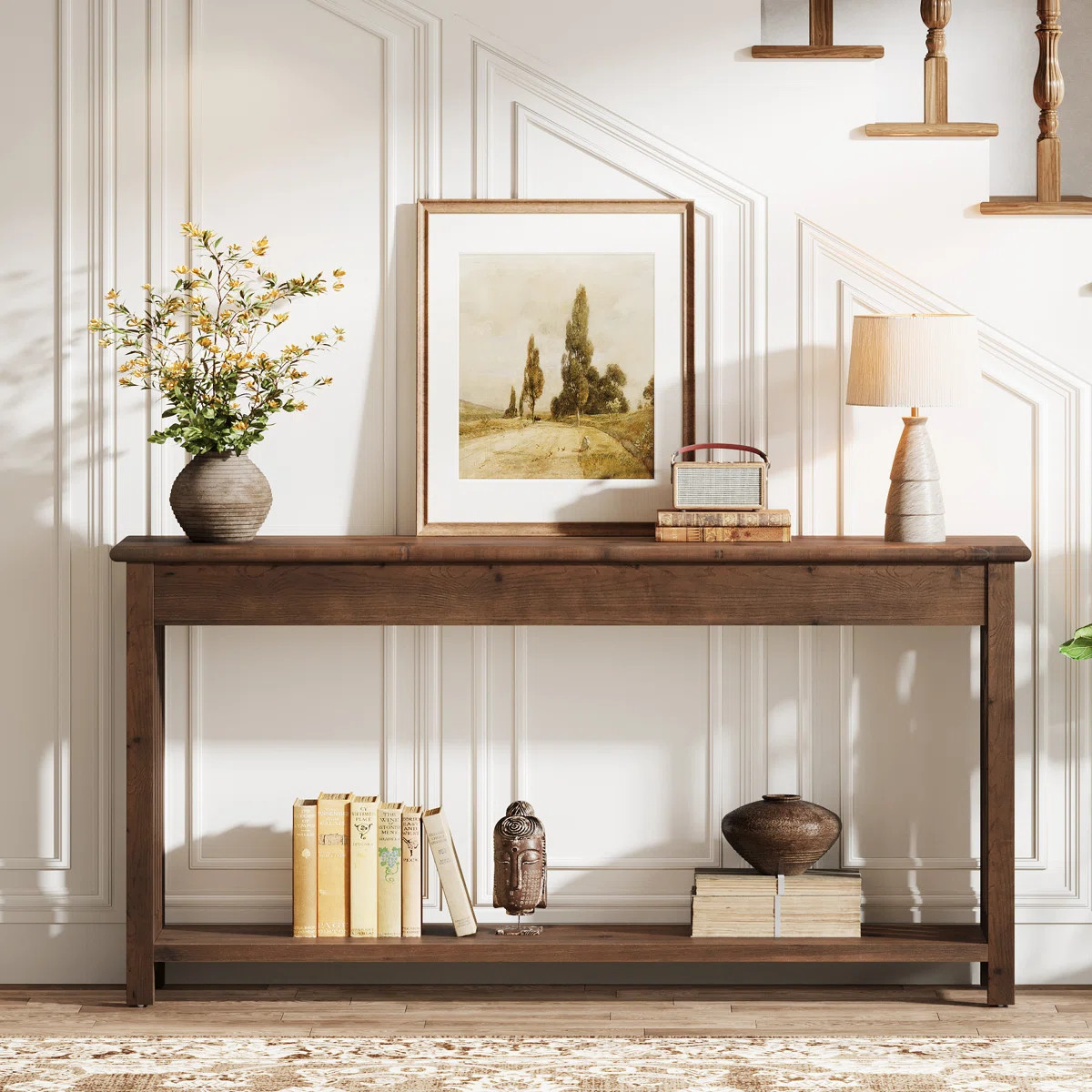 63-inch Solid Wood Console Table With 2-tier Storage, Farmhouse Entryway Table, Rectangular Long ... | Wayfair North America