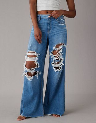 AE Dreamy Drape Ultra Wide-Leg Super High-Waisted Ripped Jean | Aerie