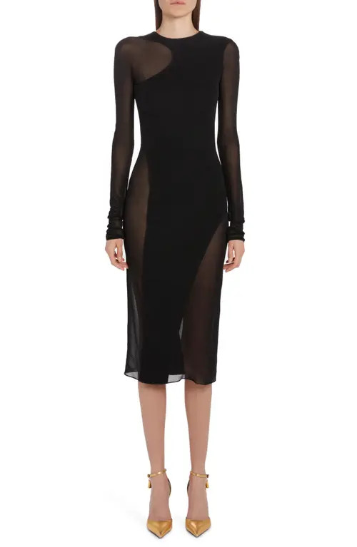 TOM FORD Tubino Crepe & Tulle Midi Dress in Black at Nordstrom, Size 6 Us | Nordstrom