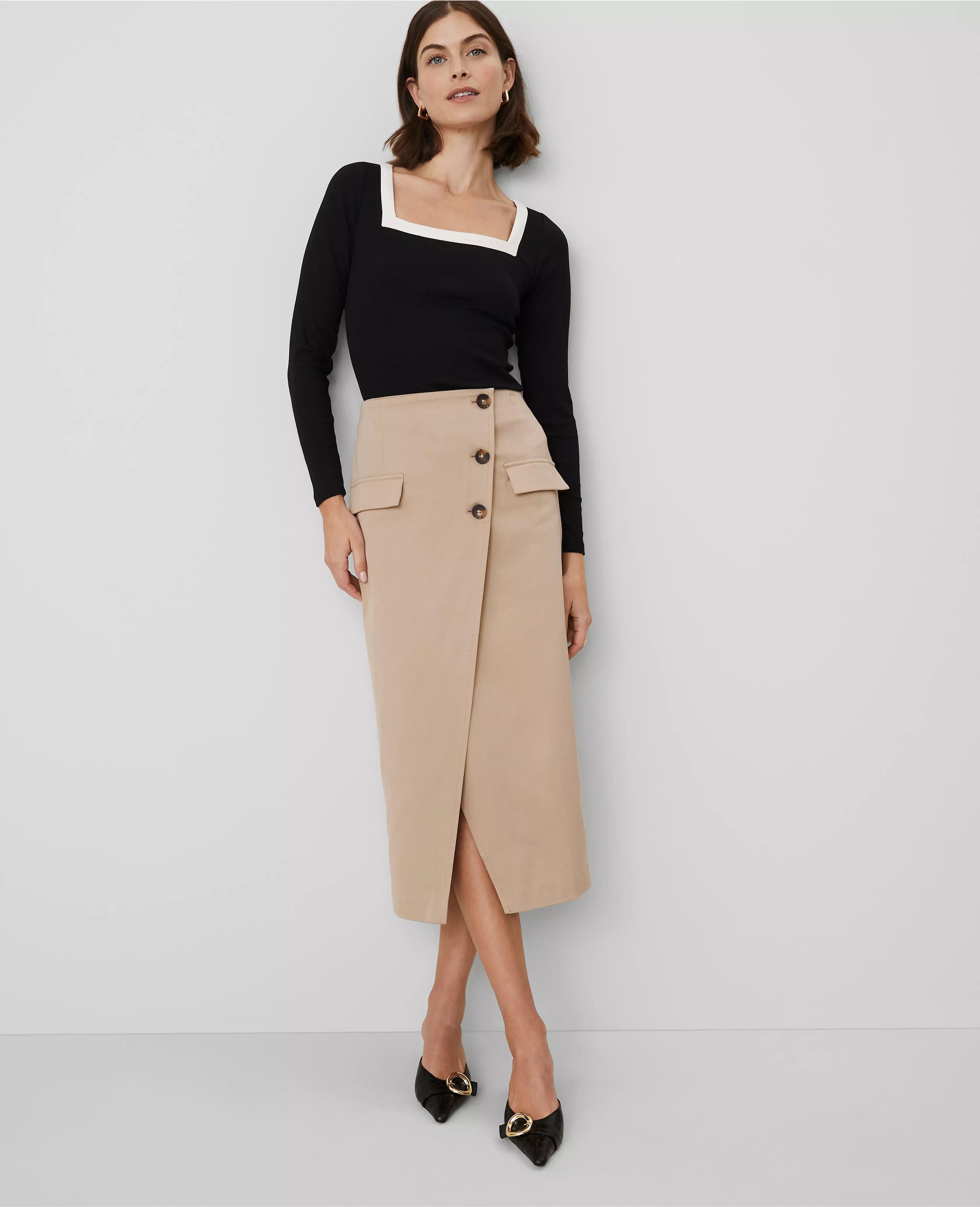 Button Wrap Pocket Skirt | Ann Taylor
