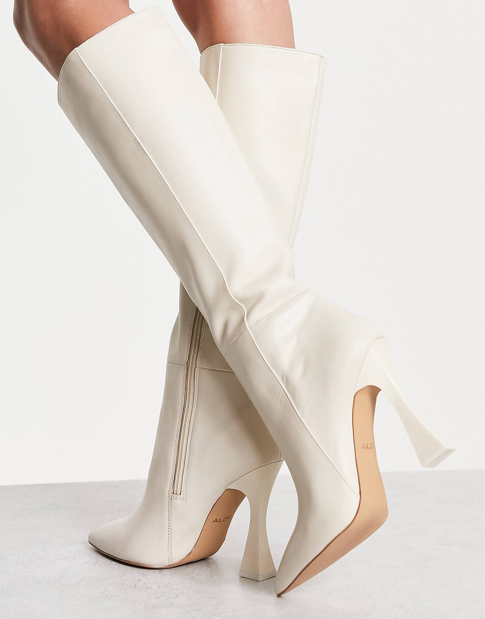ALDO Vonteese knee high boots in white leather | ASOS (Global)