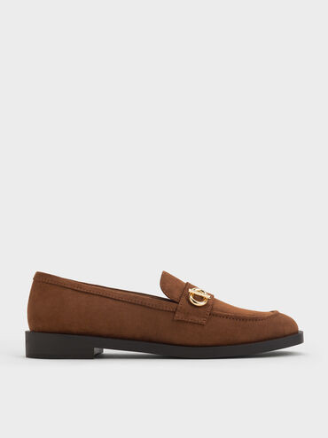Cognac Marley Faux Suede Metallic-Accent Loafers | CHARLES & KEITH | Charles & Keith CA