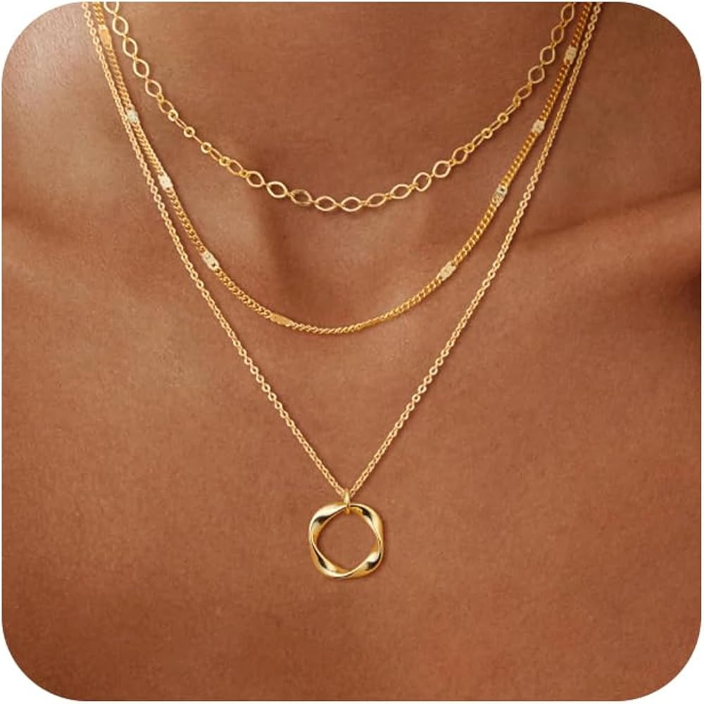 Layered Gold Necklaces for Women, Stackable Dainty 14K Real Gold Plated/Silver Chain Necklace Lay... | Amazon (US)