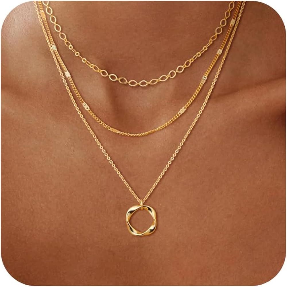 Layered Gold Necklaces for Women, Stackable Dainty 14K Real Gold Plated/Silver Chain Necklace Lay... | Amazon (US)