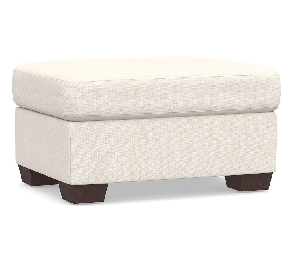York Upholstered Ottoman, Polyester Wrapped Cushions, Performance Chateau Basketweave Ivory | Pottery Barn (US)