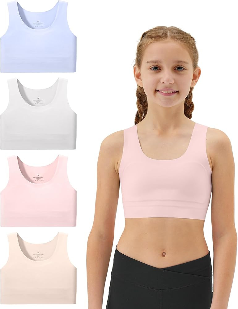Girls Soft Training Bras 7-12 Seamless First Bra Girls Sports Bras Longline Crop - No Pads, Chest Double Lined | Amazon (US)