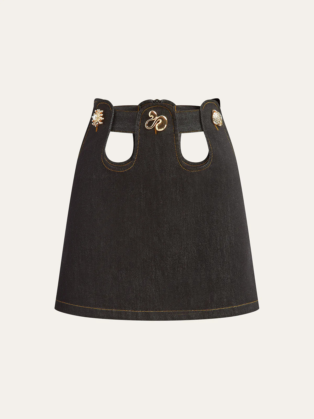 Metal Decor Cut-Out Denim Mini Skirt | Commense