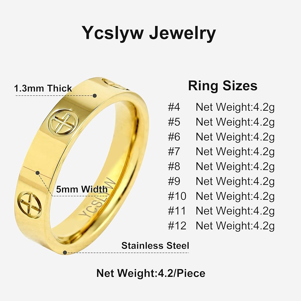 YCSLYW Ladies Stainless Steel Ring Love Friendship Ring Golden high polishing, low allergy Weddin... | Amazon (US)