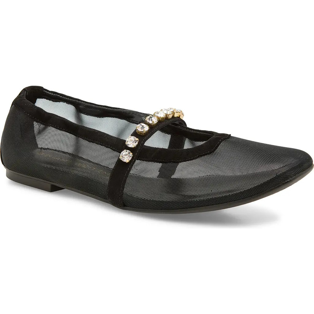 Stuart Weitzman Goldie Crystal Strap Ballet Flat in Black Mesh Gala at Nordstrom, Size 9.5 | Nordstrom