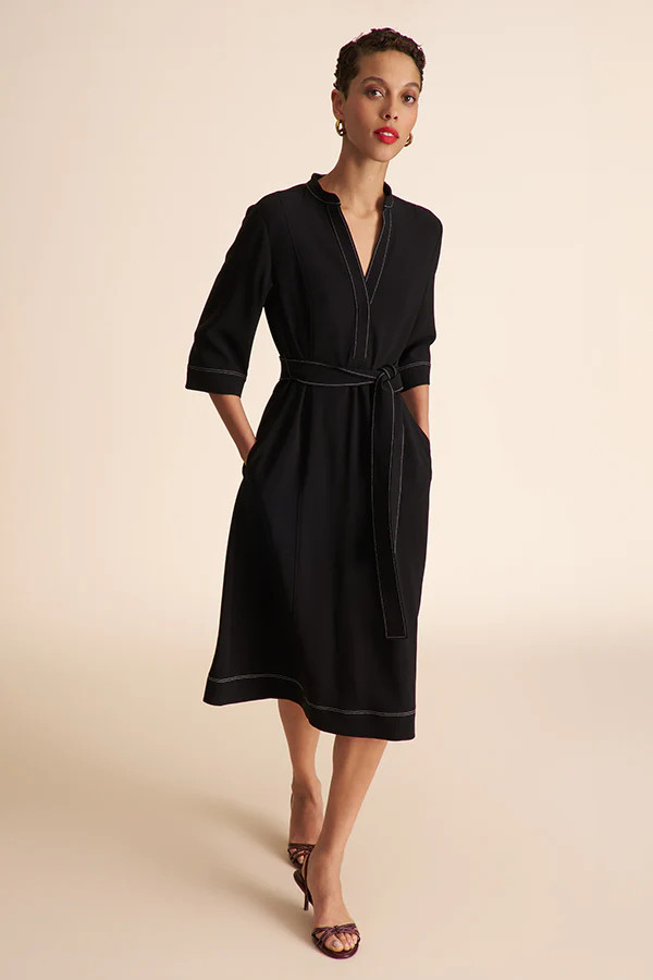 Lauleh Tunic Dress - Everyday Crepe with Topstitch :: Black | MM LaFleur