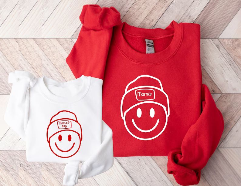 Matching Mama Mini Valentine Sweatshirt, Happy Face with Hearts Mama's Girls Shirt, Valentines Da... | Etsy (US)