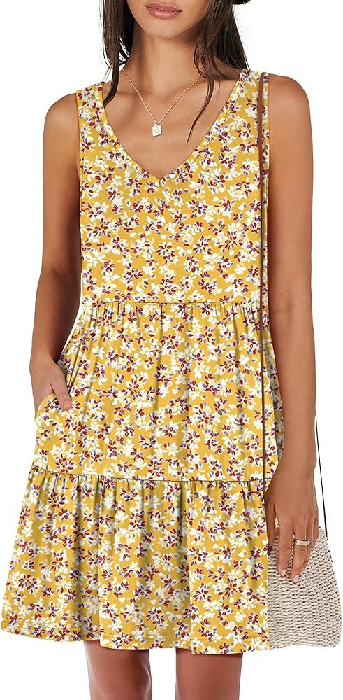 ANRABESS Womens Summer Casual Tank Dress Sleeveless V Neck T Shirt Sundress Flowy Tiered Swing Mi... | Amazon (US)