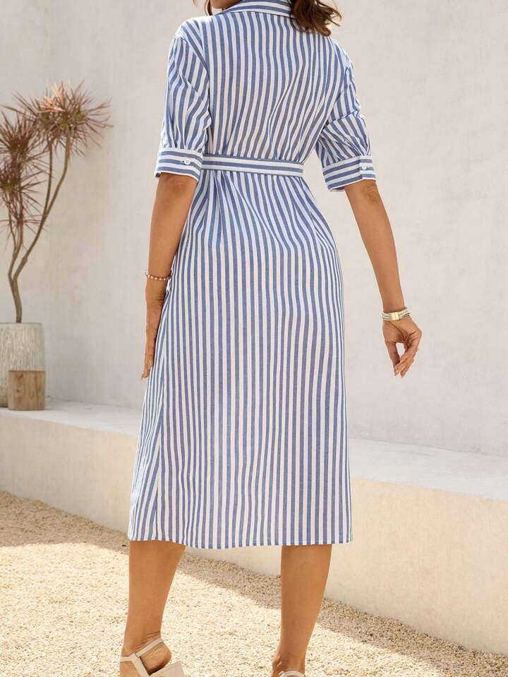 SHEIN Maternity Casual Striped Shirt Dress Spring Women's Clothing | SHEIN