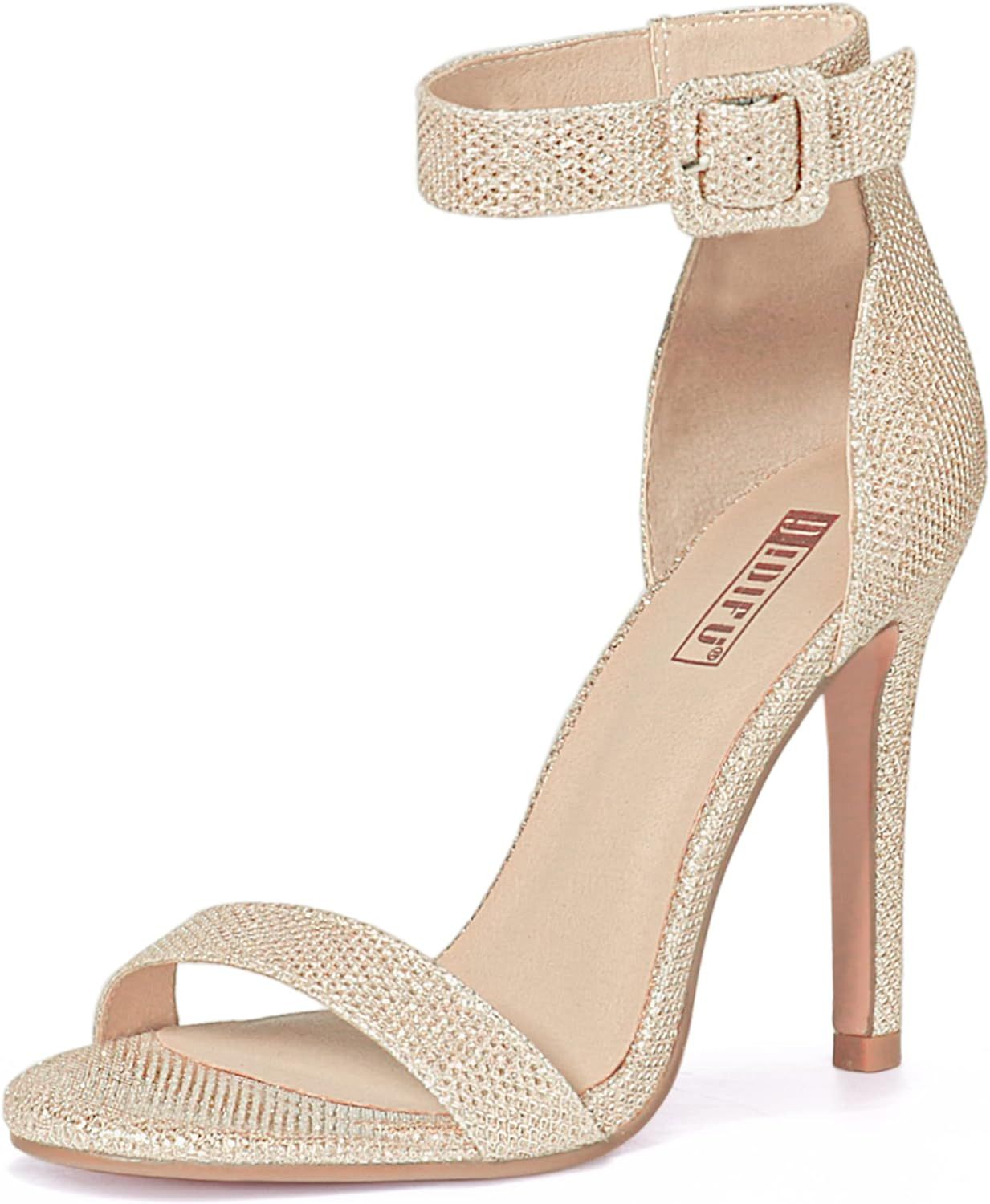 IDIFU Women's Black Gold Nude High Heel Stiletto Sandals Open Toe Dressy Wedding Party Shoes Heels f | Amazon (US)