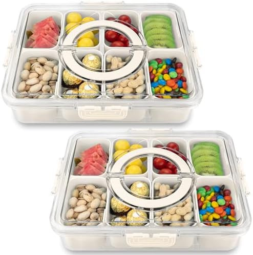 Divided Serving Tray with Lid and Handle,8 Compartments Snacks Box,Snack Fruit Tray,Veggie Tray,P... | Amazon (US)