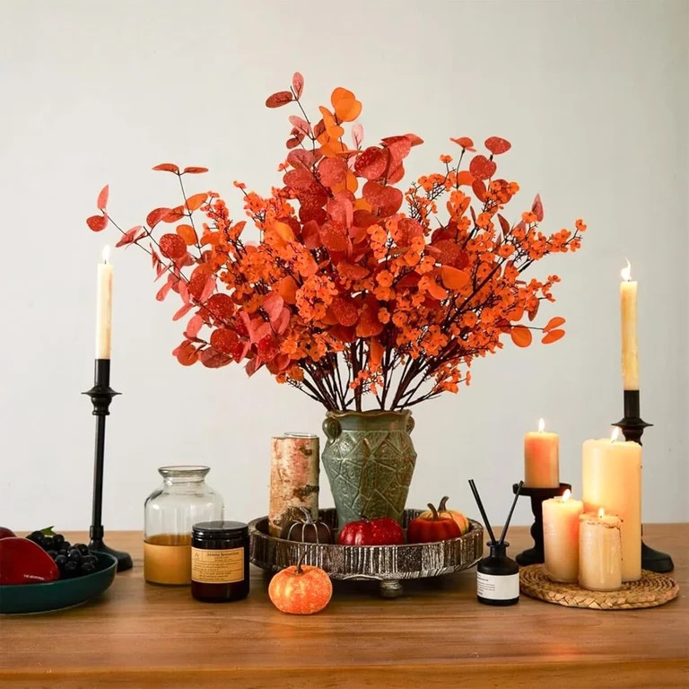 Yastouay 5Pcs Artificial Baby's Breath Flowers, 20" Burnt Orange Silk Gypsophila Fake Fall Flower... | Walmart (US)