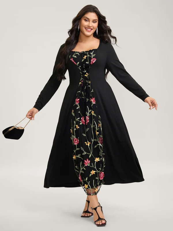 Floral Waist-Tie Contrast Maxi Dress | Bloomchic