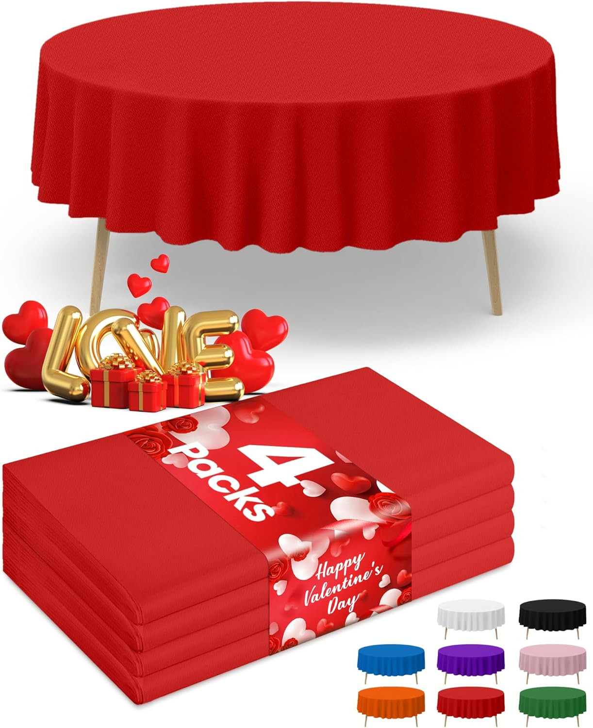 Red Plastic Table Cloth - 4 Pack 84" Round Disposable Tablecloths for Round Tables, Table Cover f... | Amazon (US)