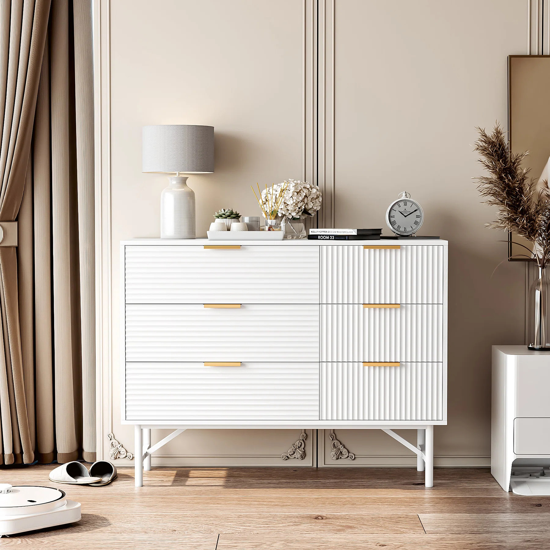 Adele 42.5" W 6-Drawer White Double Dresser, Lingerie Chest | Wayfair North America