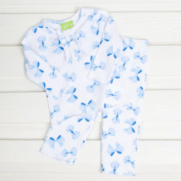 Blue Bow Print Henley Pajamas | Classic Whimsy