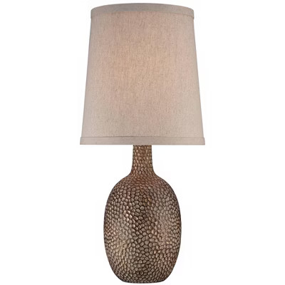 360 Lighting Rustic Accent Table Lamp Antique Bronze Hammered Texture Natural Beige Linen Shade f... | Target