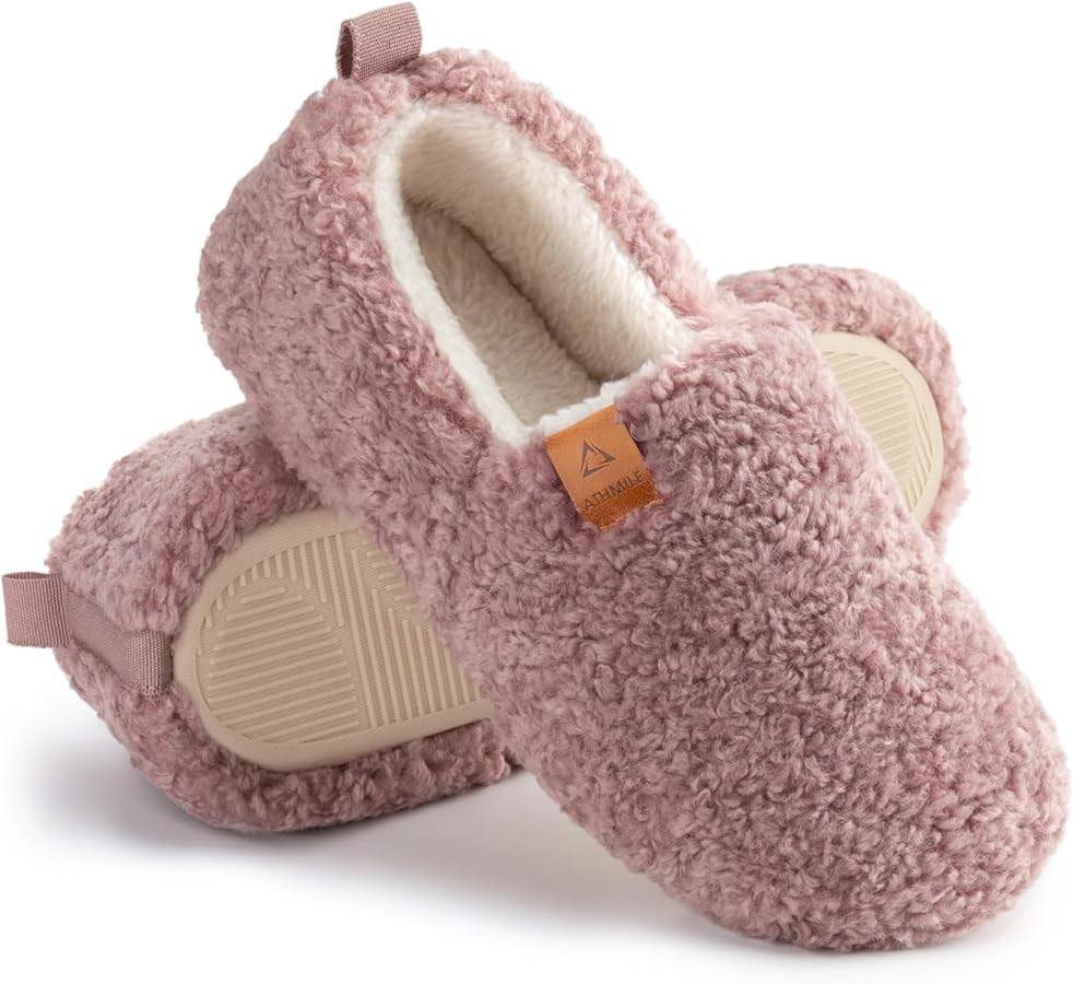 ATHMILE Women's Slippers Fuzzy Curly House Slippers Memory Foam Loafer with Polar Fleece Lining I... | Amazon (US)