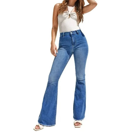 Kiittyyyy Bell Bottom Jeans for Women Tall - Slim Aesthetics Boyfriend Jeans Classic Ripped Hem Straight Denim Pants Womens Pants | Walmart (US)