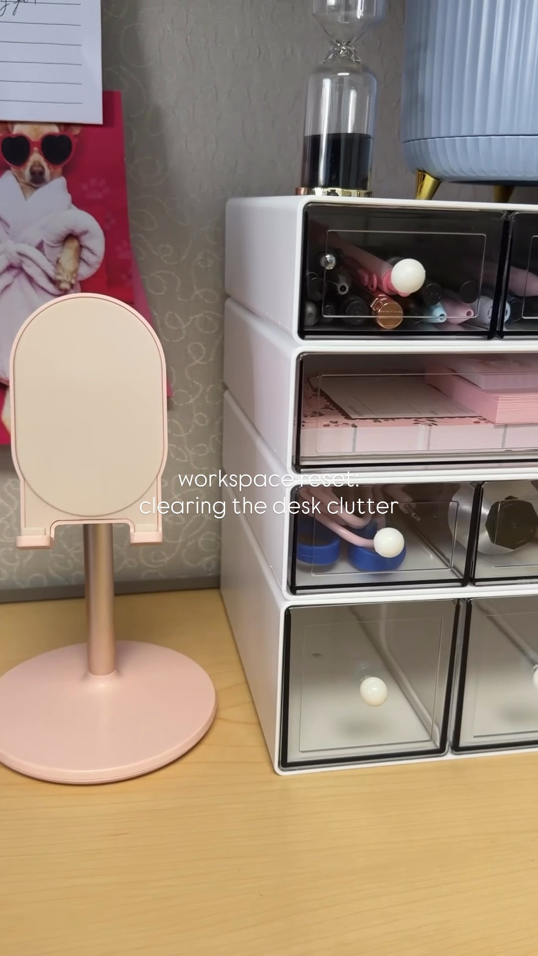 Taking a few minutes to reset my work desk and clear away the clutter. I replaced my old pink blue desk pad for a slightly smaller one in the color denim blue (but it gives the most relaxing vibes!). I also found this set of 4 stackable drawers and I appreciate how each drawer has different size compartments to fit a wide variety of things in an organized way. So far I have my ones, sticky notes, note pad, phone charger and more!

#LTKdayinmylife #LTKvlog #LTKWorkwear