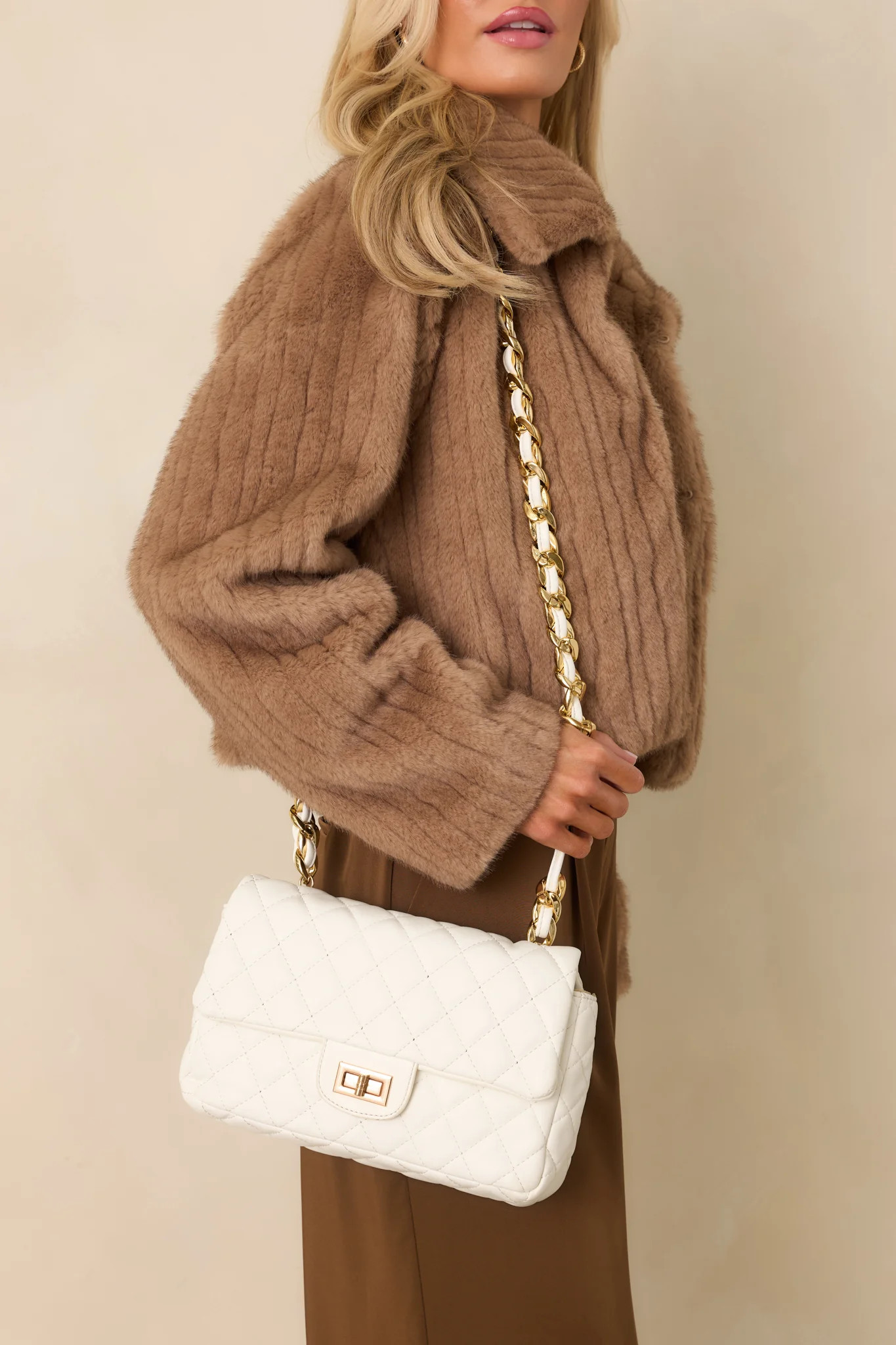 Undeniable Beauty White Quilted Crossbody Bag | Red Dress