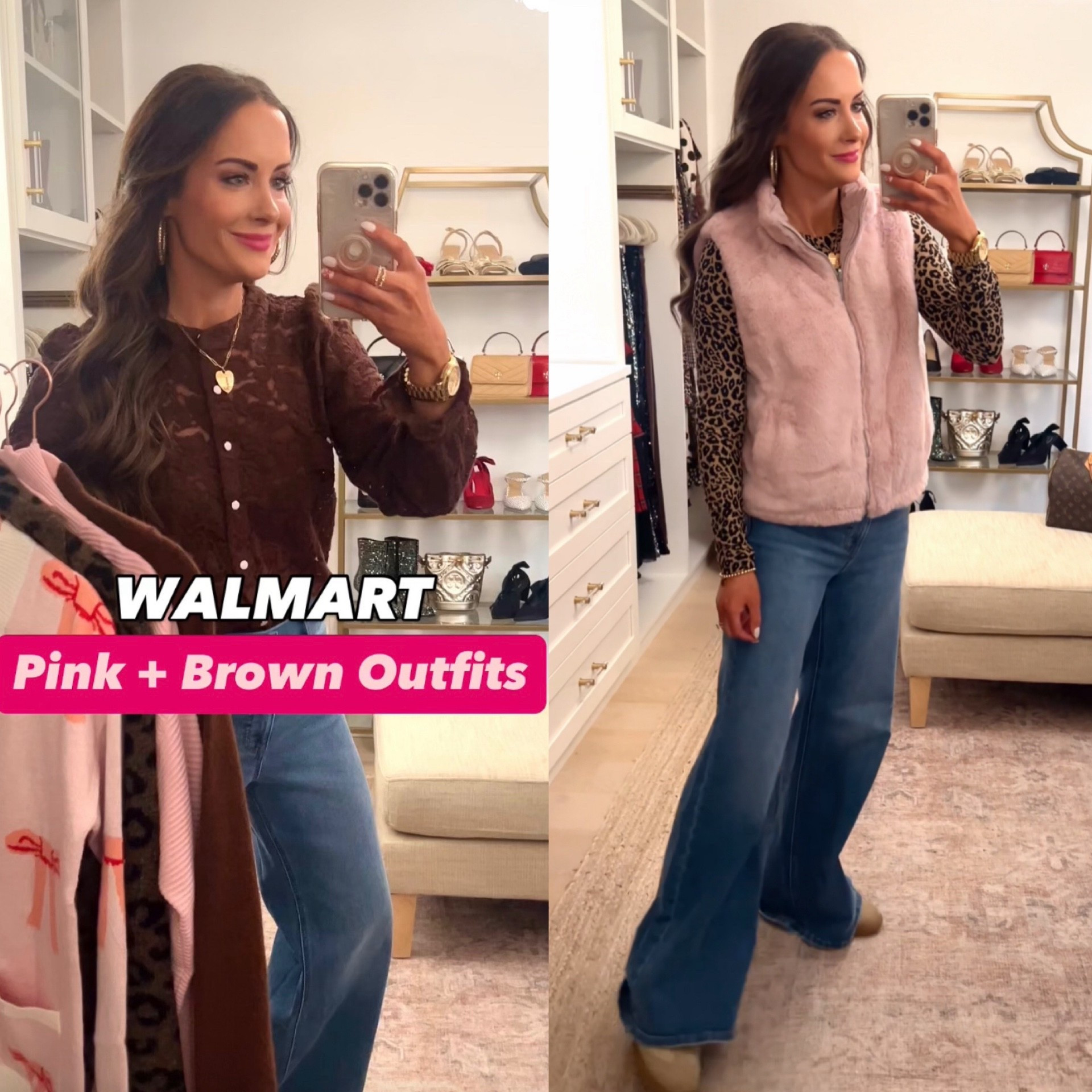 Scroll to shop! New Walmart pink + brown finds we know y’all will love! Follow for more! P.S. the fuzzy vest is reversible and is item #3 linked 💕