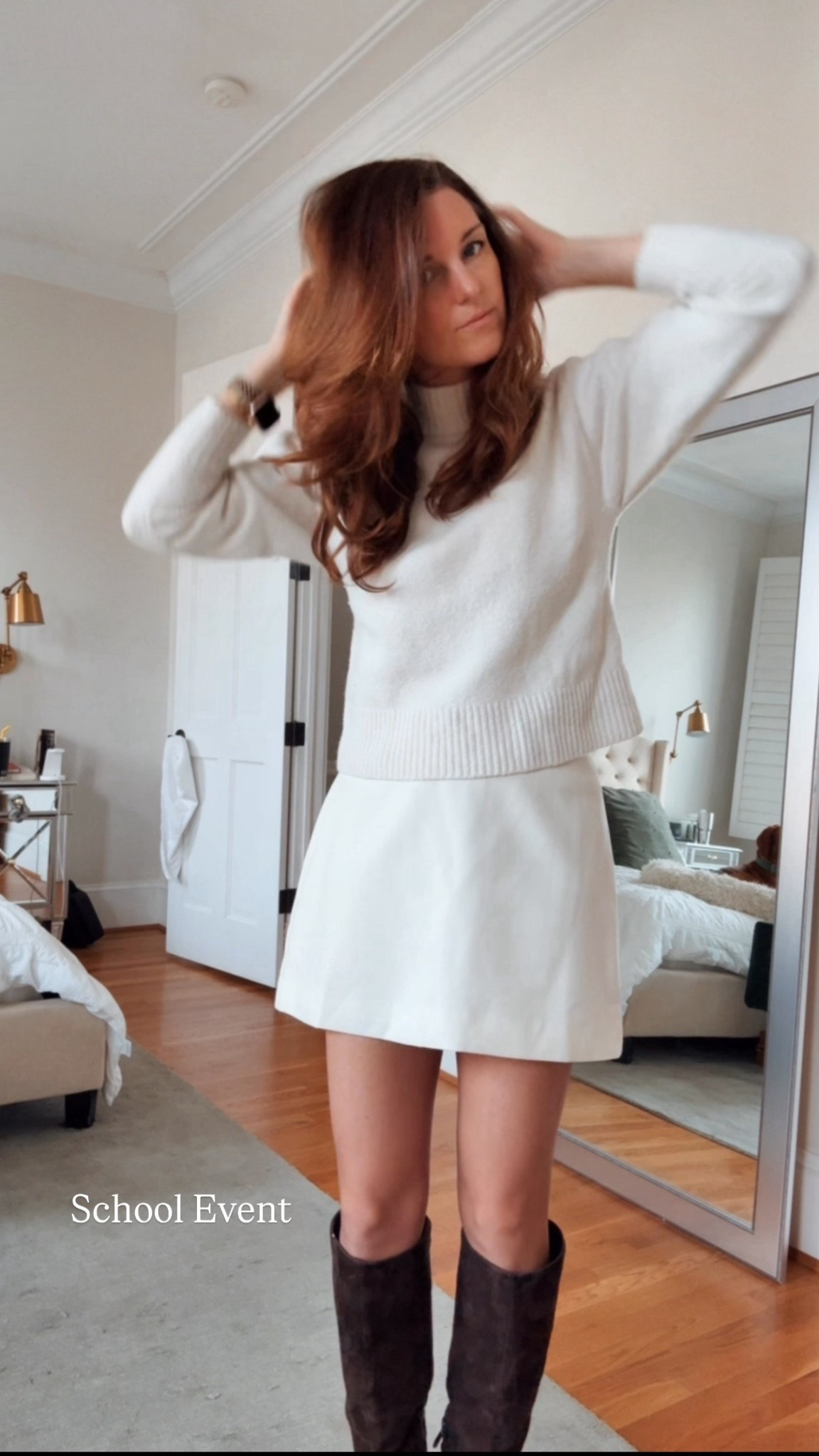 Winter outfit what I wore over 30 mom winter skirt winter whites chocolate brown boots outfit January style 

#LTKmomlife #LTKOver40 #LTKFindsUnder50