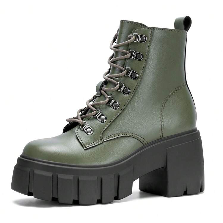 Women's Lightweight Combat Ankle Boots - Lace - Up And Side Zipper, Chunky Platform Lug Sole, High Heel Booties Size 6-11 | SHEIN