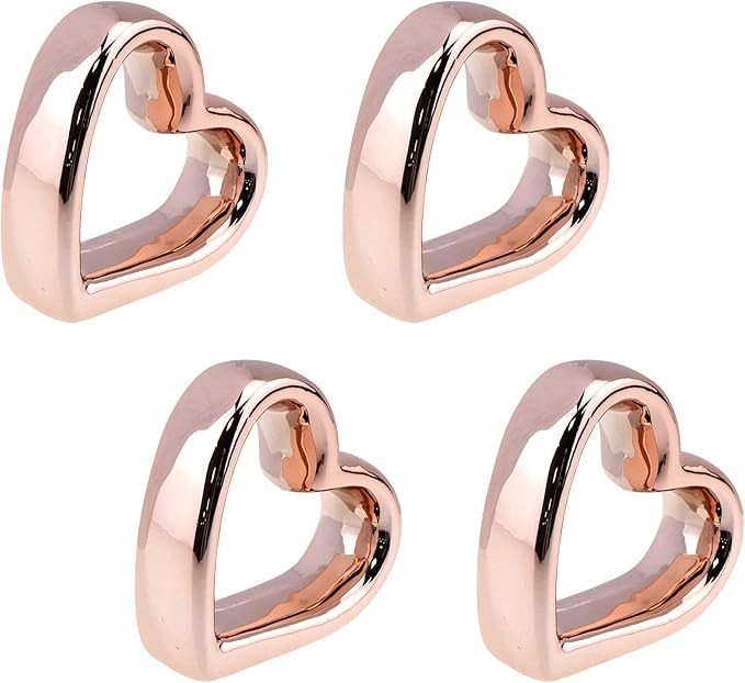 Risbay Napkin Rings,Metal Heart-Shaped Napkin Rings,Pack of 4,Rose Gold | Amazon (US)