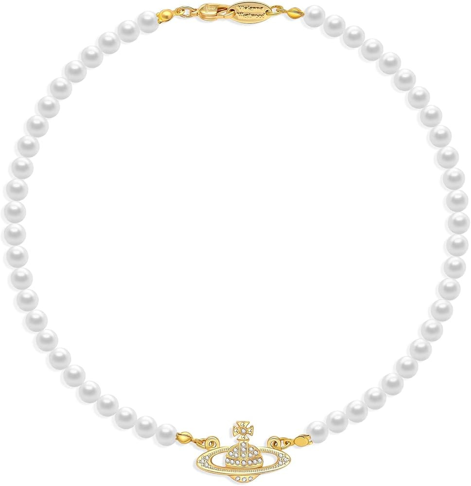 Silver Saturn Pearl Necklace White Pearl Choker Necklace for Women Rhinestone Pearl Planet Neckla... | Amazon (US)