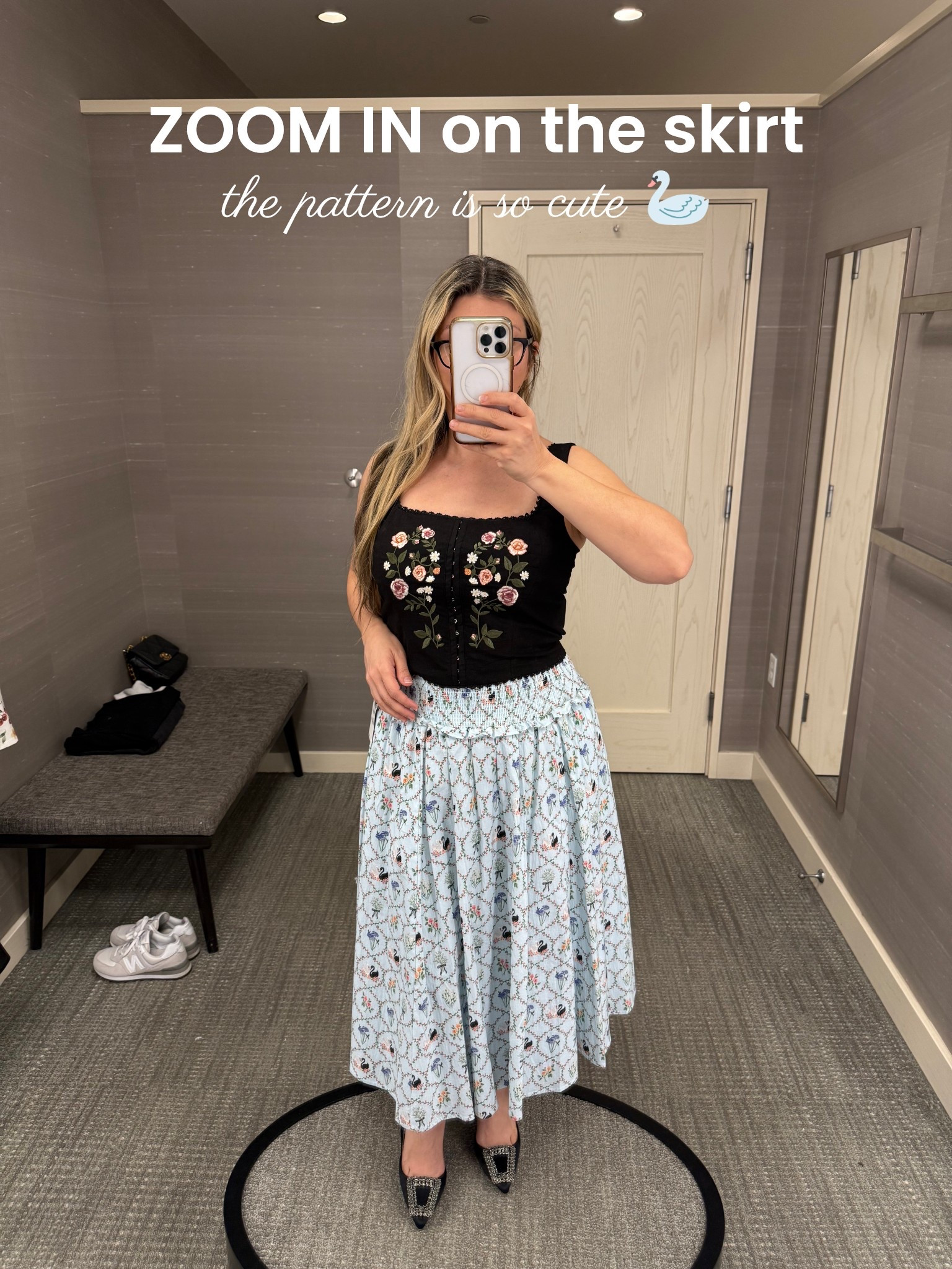 Did you zoom in on the skirt to see the pattern? It’s so cute with swans and flowers 🌸🦢. 
I’m wearing a medium in the top and skirt.
Thank you for shopping with me 🩵💙 

#LTKgrwm #LTKootd #LTKSeasonal