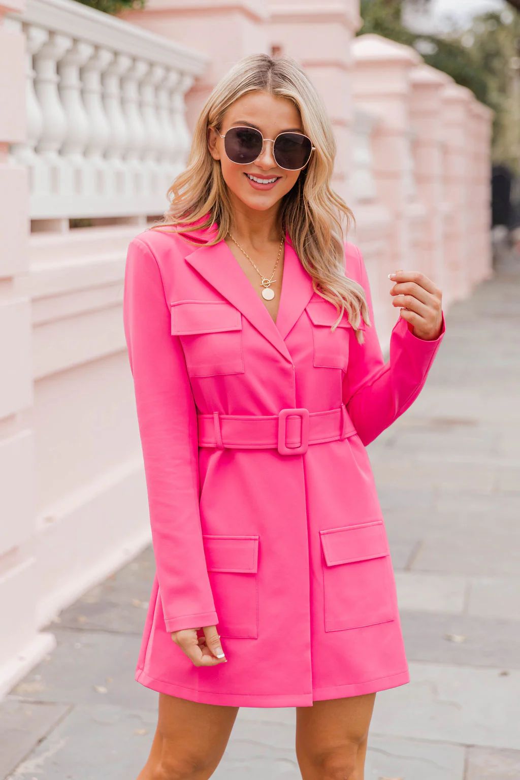 Prepared For This Pink Belted Blazer Dress, Extra Small - Pink Lily | Pink Lily