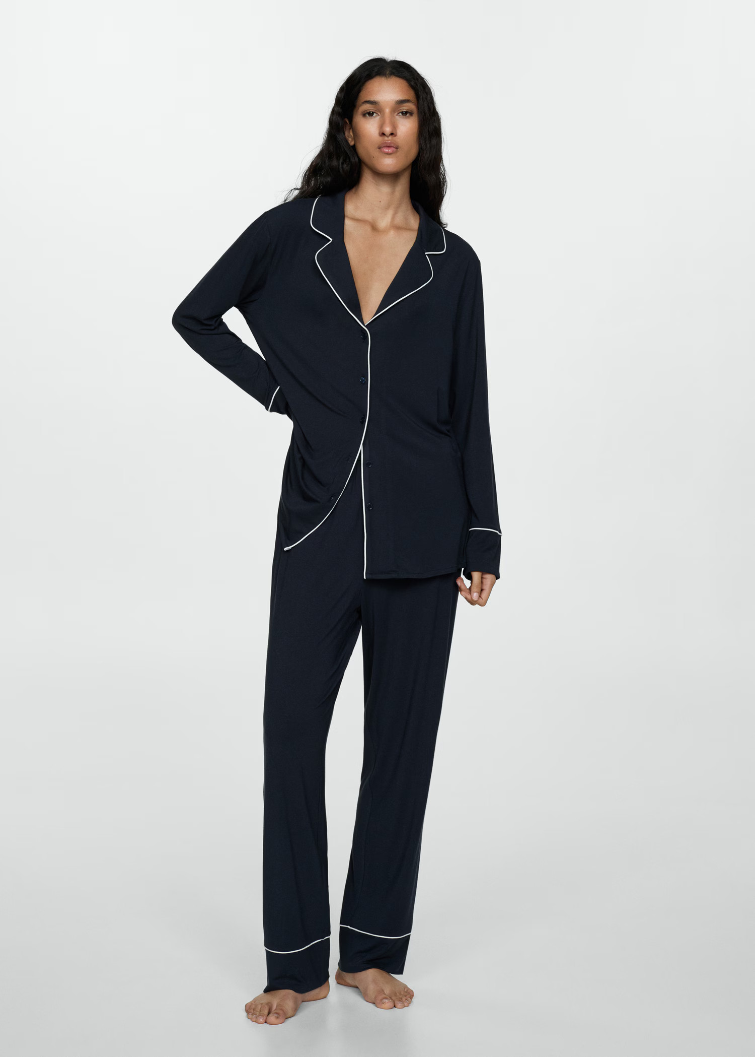 Two-piece pyjamas with piping - Women | MANGO United Kingdom | MANGO (UK)