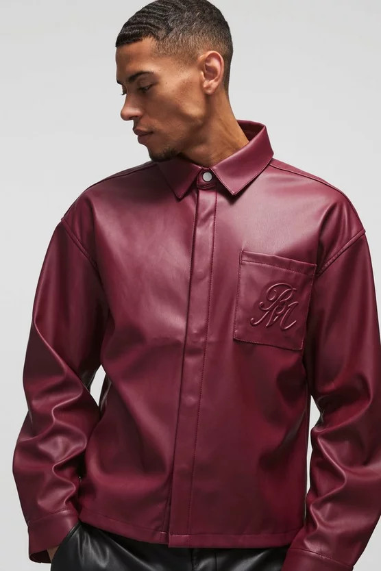 PU Embossed Shirt Jacket | boohooMAN (US & Canada)