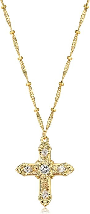 BENEIGE Gold Cross Necklace 14K Gold Plated Dainty Simple Cubic Zircon Chain Celtic Cross Pendant... | Amazon (US)