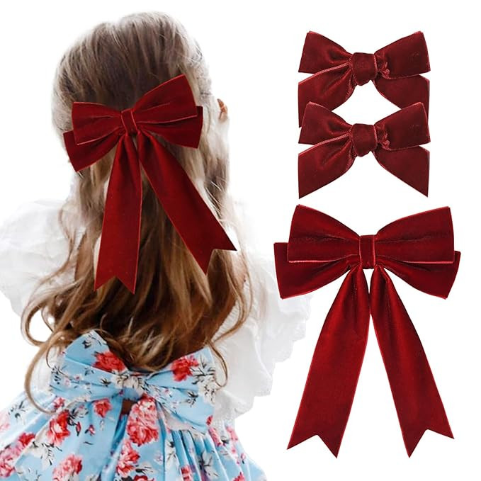 3 PCS Velvet Bows Hair Clip Ribbon Red Accessories Ponytail Holder Hair Bow for Women Girls Toddl... | Amazon (US)