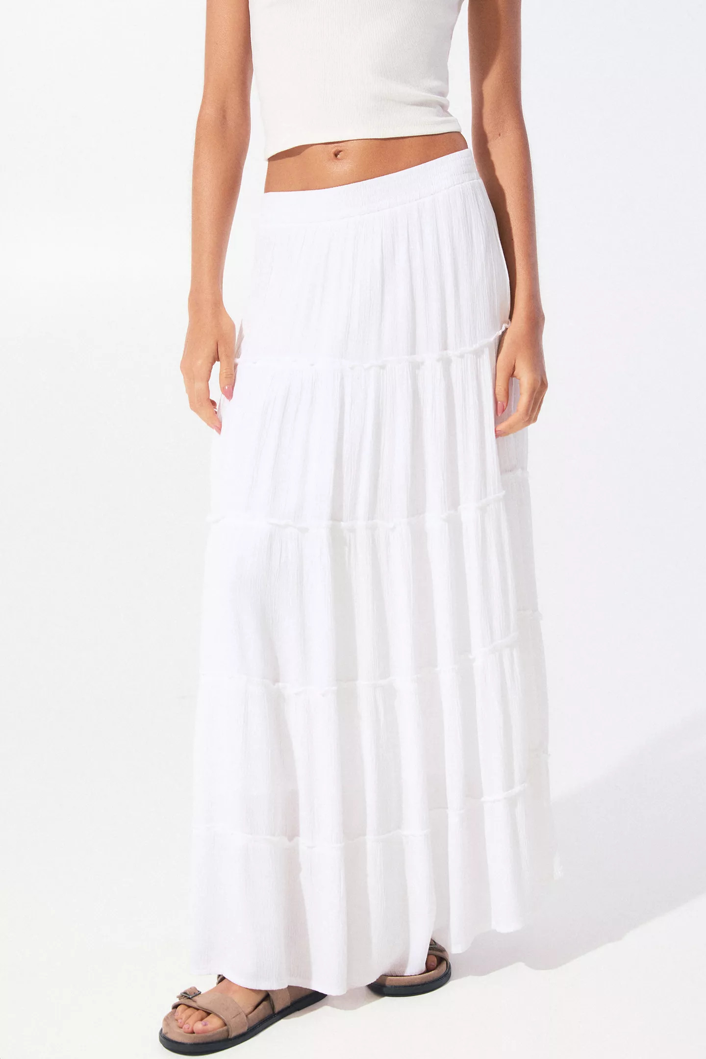 Panelled midi skirt with elasticated waistband | PULL and BEAR UK